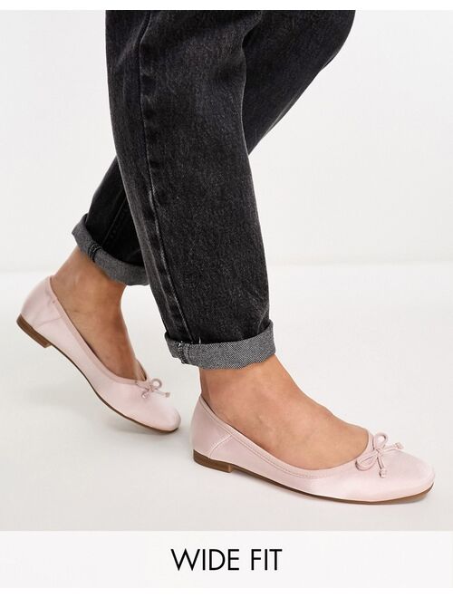 ASOS DESIGN Wide Fit Lullaby bow ballet flat in pink satin