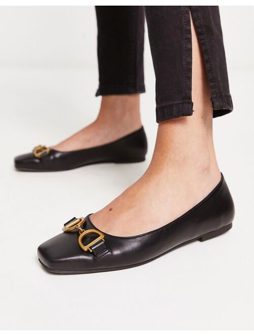 ASOS DESIGN Leighton square toe ballet flats in black