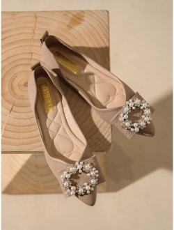 Rhinestone & Faux Pearl Decor Point Toe Ballet Flats