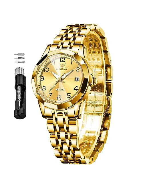 OLEVS Watches for Women Diamond with Date Luxury Leather Female Waterproof Women Wrist Watch Analog Dress Stainless Steel Ladies Watch Luminous Calendar Women Watch Green