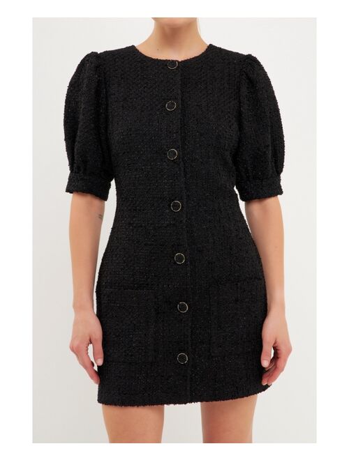 ENDLESS ROSE Women's Puff Sleeve Tweed Mini Dress