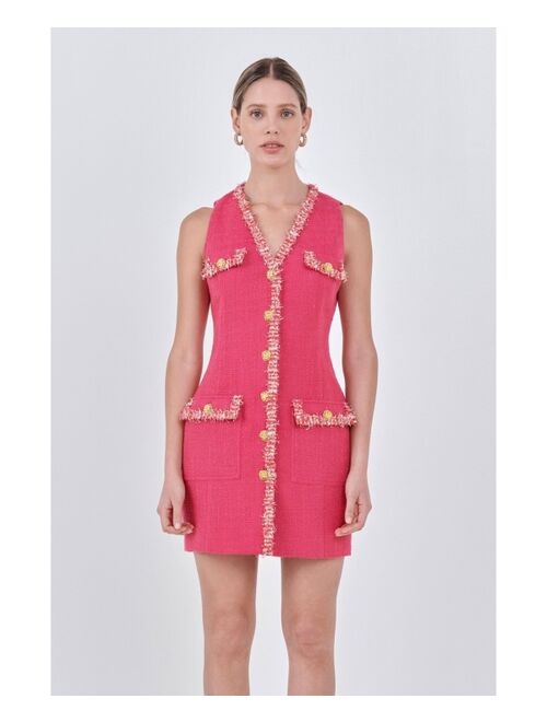 ENDLESS ROSE Women's Tweed Trim Sleeveless Dress