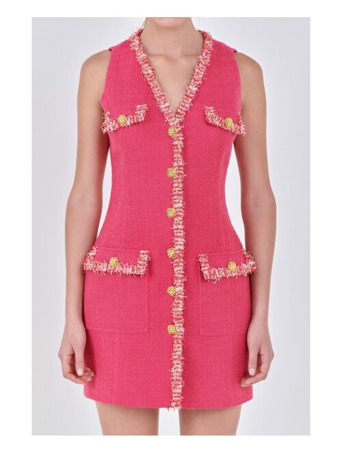 ENDLESS ROSE Women's Tweed Trim Sleeveless Dress