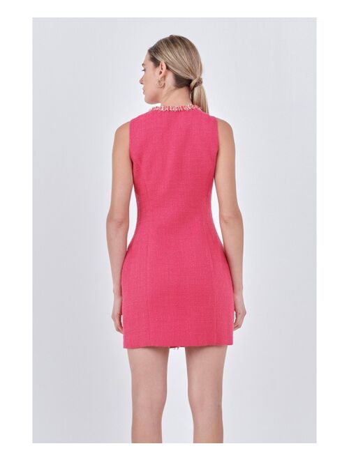 ENDLESS ROSE Women's Tweed Trim Sleeveless Dress