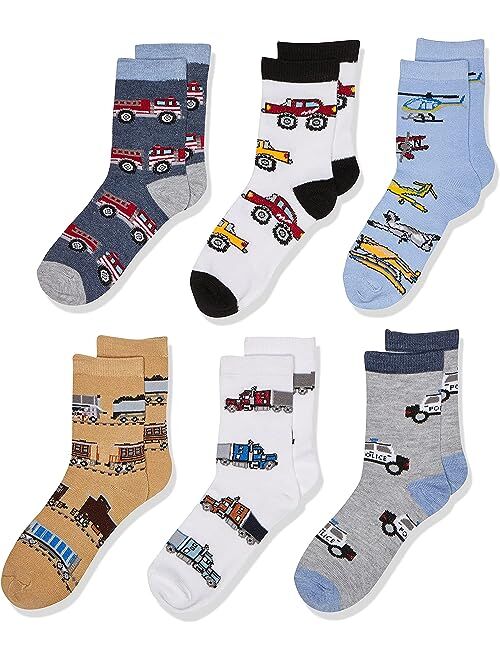 Jefferies Socks Boys Little Boys Trains Trucks Cars Pattern Crew Socks 6 Pack