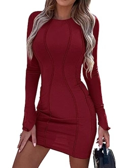 Womens 2023 Fall Bodycon Mini Dresses Casual Long Sleeve Solid Color Short Tight Ladies Party Club Fashion Dress