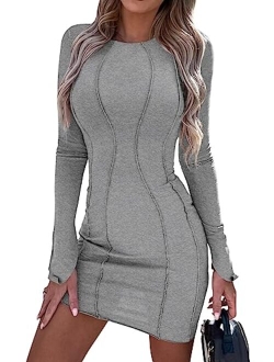 Womens 2023 Fall Bodycon Mini Dresses Casual Long Sleeve Solid Color Short Tight Ladies Party Club Fashion Dress