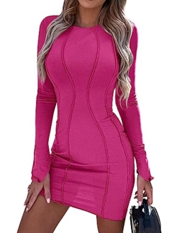 Womens 2023 Fall Bodycon Mini Dresses Casual Long Sleeve Solid Color Short Tight Ladies Party Club Fashion Dress