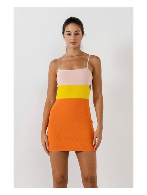 ENDLESS ROSE Women's Color Block Cut Out Mini Dress