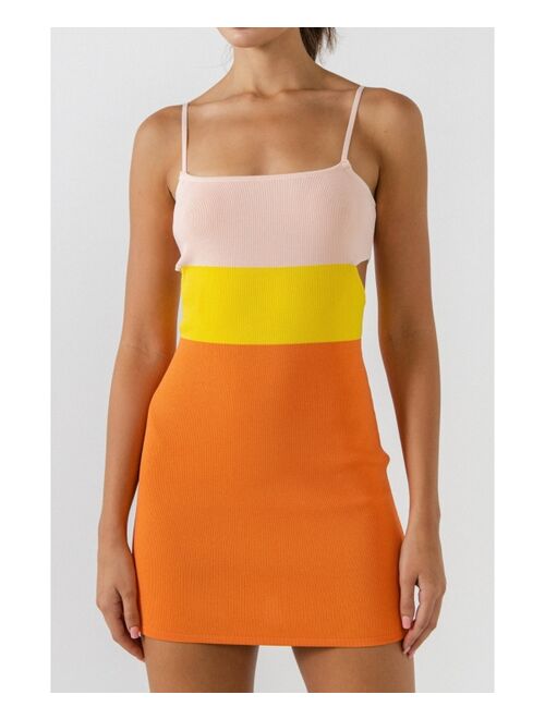 ENDLESS ROSE Women's Color Block Cut Out Mini Dress