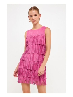 Women's Tiered Suede Fringe Mini Dress