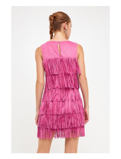 ENDLESS ROSE Women's Tiered Suede Fringe Mini Dress