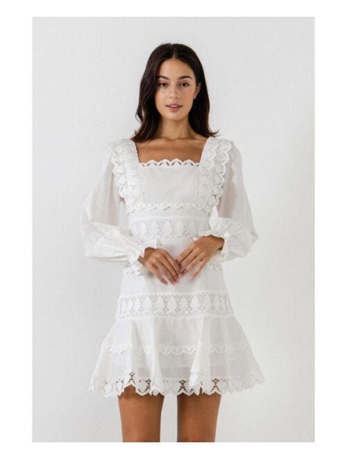 ENDLESS ROSE Women's Square Neckline Lace Trim Dress