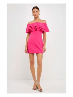 Women's Ruffled Off Shoulder Mini Dress