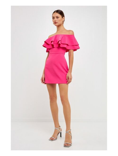 ENDLESS ROSE Women's Ruffled Off Shoulder Mini Dress