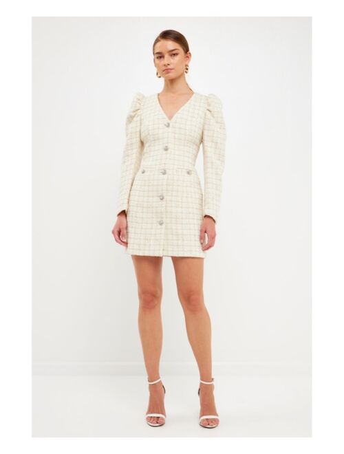 endless rose Women's Long-Sleeved Tweed Mini Dress