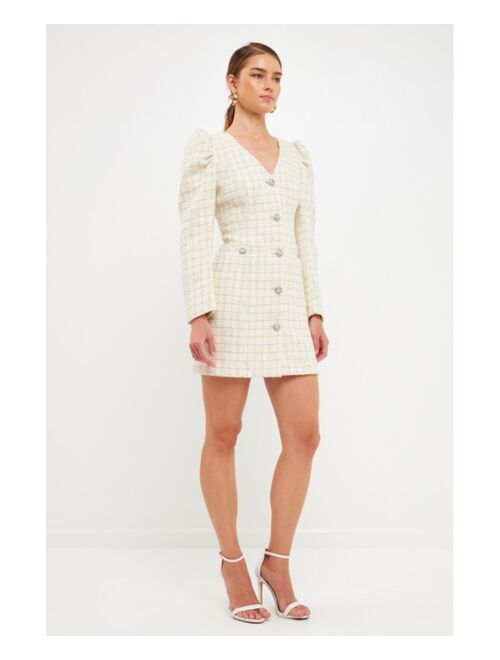 endless rose Women's Long-Sleeved Tweed Mini Dress