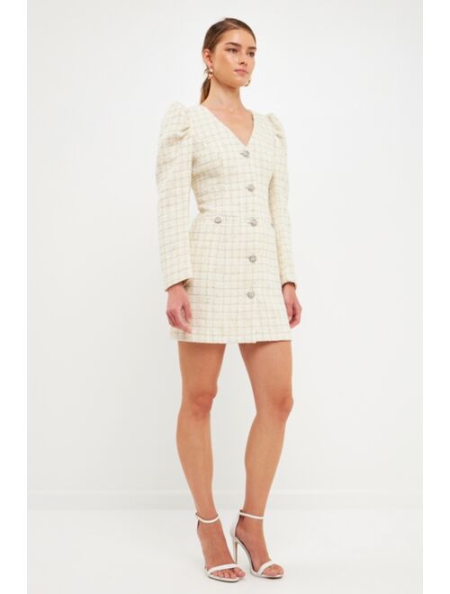 endless rose Women's Long-Sleeved Tweed Mini Dress