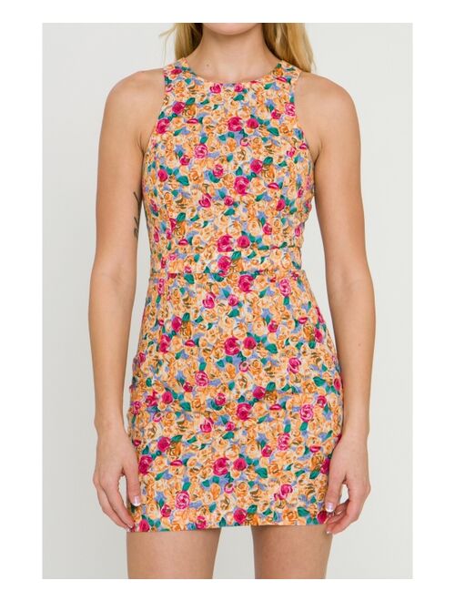 endless rose Women's Floral Fitted Mini Dress