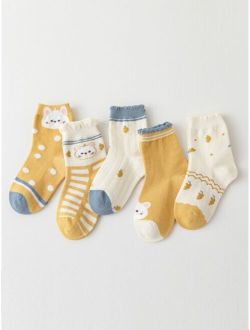 5 pairs of bunny floret lace girls bunny round neck socks