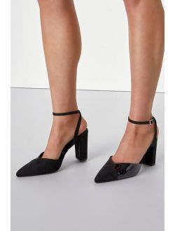 Selenaa Black Suede Pointed-Toe Ankle Strap Pumps