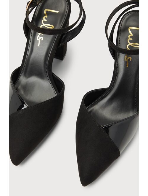 Lulus Selenaa Black Suede Pointed-Toe Ankle Strap Pumps