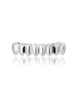 TOPGRILLZ 18K Gold Plated Hip Hop Rugged 8 Teeth TOP and Bottom Grillz for Your Teeth Set for Men and Women