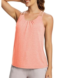 Women's Tank Tops with Built in Bras Flowy Loose Fit Summer Yoga Workout Exercise Tops