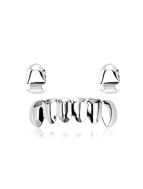 YOSZO 18K Gold Plated 2Single Top & Bottom Set Grills for Your Teeth with Molding Bars Hip Hop Jewelry