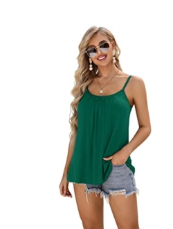 V FOR CITY Women's Built-in Bra Camisole Flowy Tank Top with Adjustable Straps Loose Fit Tunic Tops S-3XL