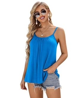 V FOR CITY Women's Built-in Bra Camisole Flowy Tank Top with Adjustable Straps Loose Fit Tunic Tops S-3XL