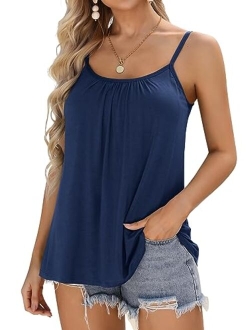 V FOR CITY Women's Built-in Bra Camisole Flowy Tank Top with Adjustable Straps Loose Fit Tunic Tops S-3XL