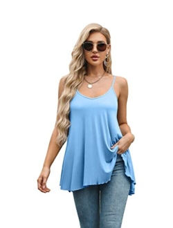 V FOR CITY Women's Built-in Bra Camisole Flowy Tank Top with Adjustable Straps Loose Fit Tunic Tops S-3XL