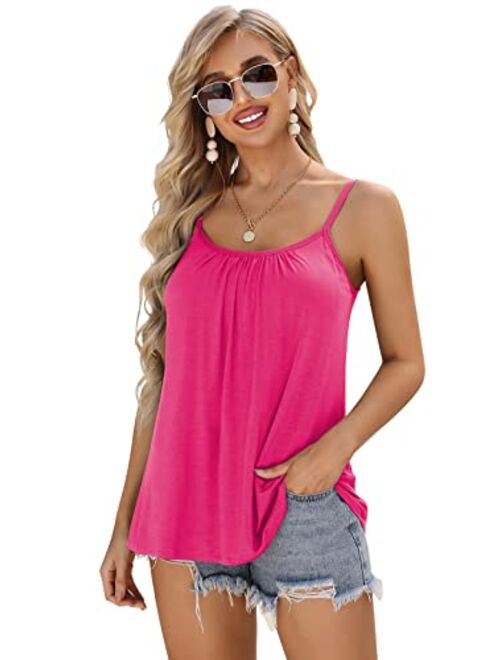 V FOR CITY Women's Built-in Bra Camisole Flowy Tank Top with Adjustable Straps Loose Fit Tunic Tops S-3XL