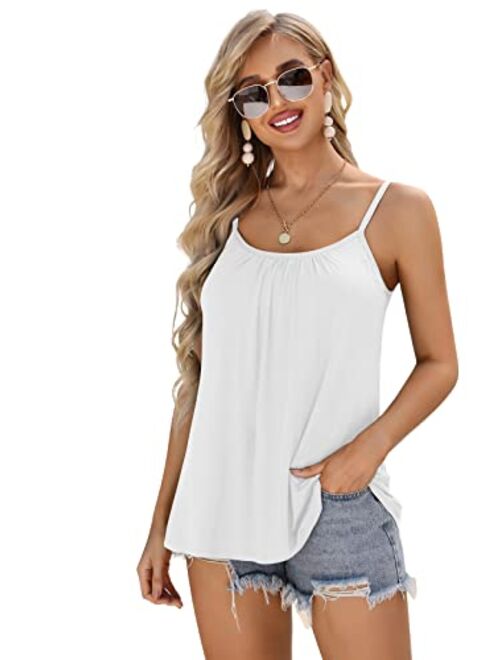 V FOR CITY Women's Built-in Bra Camisole Flowy Tank Top with Adjustable Straps Loose Fit Tunic Tops S-3XL