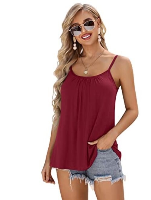 V FOR CITY Women's Built-in Bra Camisole Flowy Tank Top with Adjustable Straps Loose Fit Tunic Tops S-3XL