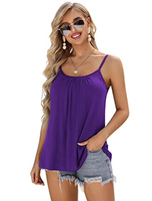 V FOR CITY Women's Built-in Bra Camisole Flowy Tank Top with Adjustable Straps Loose Fit Tunic Tops S-3XL