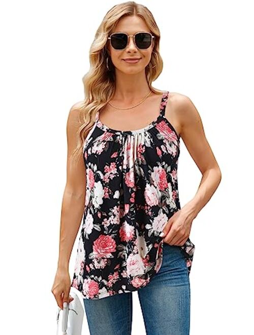 V FOR CITY Women's Built-in Bra Camisole Flowy Tank Top with Adjustable Straps Loose Fit Tunic Tops S-3XL