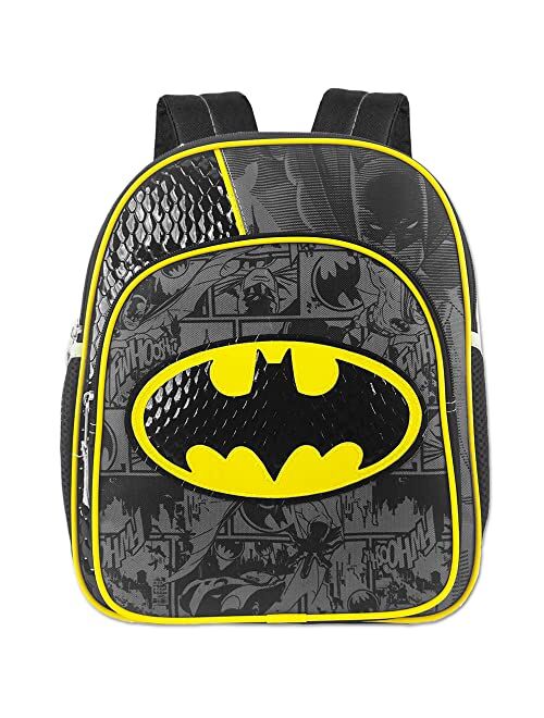 DC Batman Backpack for Preschool Toddlers ~ Deluxe 12" Batman Mini Backpack for Boys Kids (Batman School Supplies Bundle)