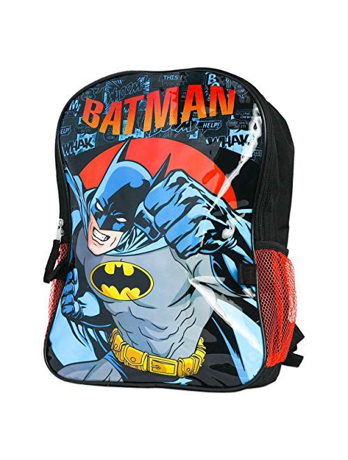 Batman Backpack and Lunch Box Set for Boys Kids ~ 3 Pc Bundle With Deluxe 16" Batman Backpack with Detachable Insulated Lunch Bag and Stickers (Batman School Supplies)