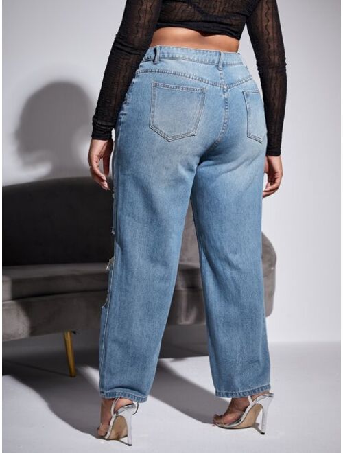 SHEIN SXY Plus High Waist Ripped Straight Leg Jeans