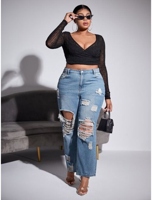 SHEIN SXY Plus High Waist Ripped Straight Leg Jeans