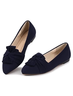 MUSSHOE Women's Flats Dressy Pointed Toe Comfortable Bowknot Ballet Flats Shoes