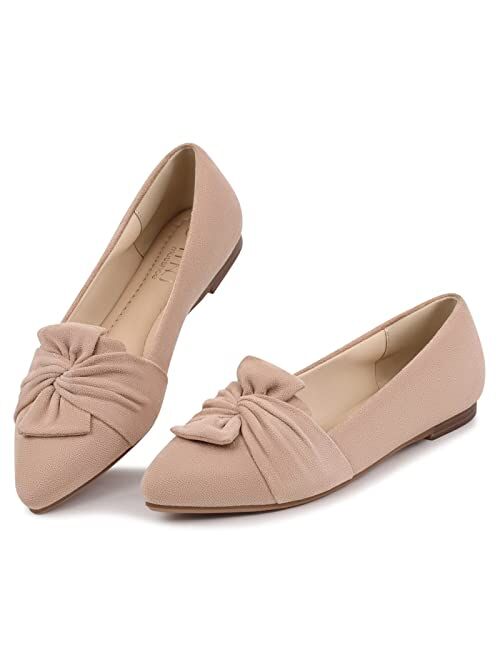 MUSSHOE Women's Flats Dressy Pointed Toe Comfortable Bowknot Ballet Flats Shoes