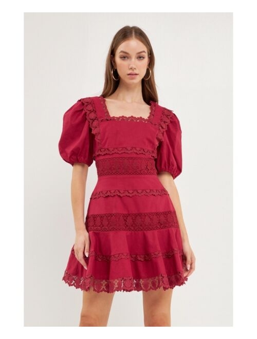 ENDLESS ROSE Women's Multi Lace Linen Mini Dress