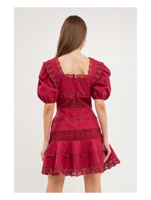 ENDLESS ROSE Women's Multi Lace Linen Mini Dress