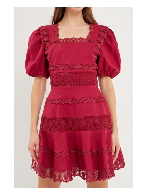 ENDLESS ROSE Women's Multi Lace Linen Mini Dress