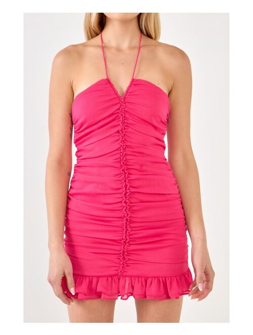 endless rose Women's Ruched Halter Mini Dress