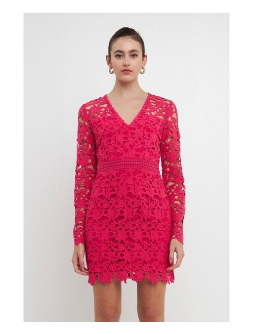 endless rose Women's Long Sleeve Lace Mini Dress