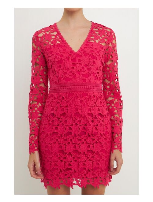 endless rose Women's Long Sleeve Lace Mini Dress